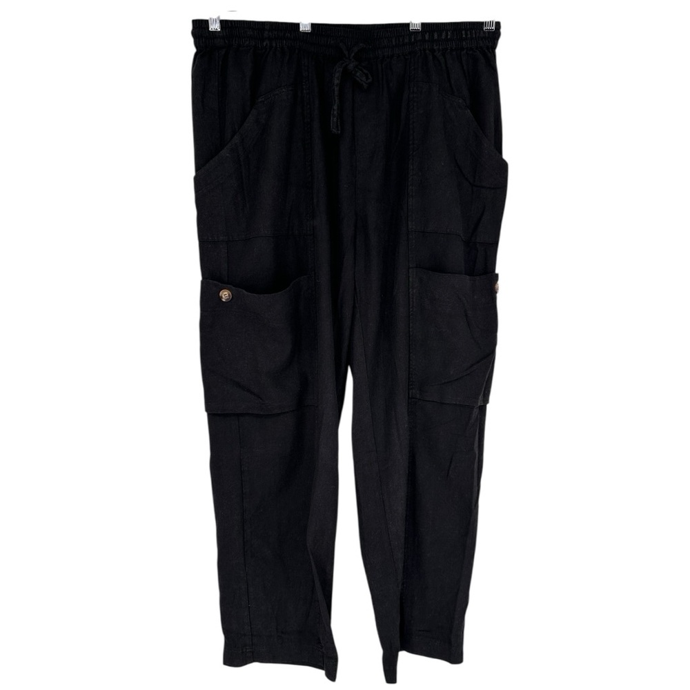 Heyson Black Mineral Wash Cargo Pants size 2X Elastic Waist Linen Cotton NWT